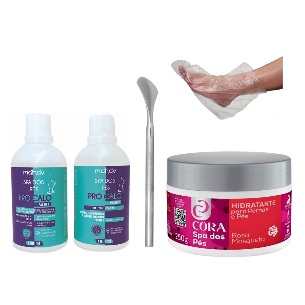 Spa Pés Pro Calo - Amolecedor de Calos e Cutículas + Neutralizante + Pémax Rosa Mosqueta + Espátula + 10 Botinhas