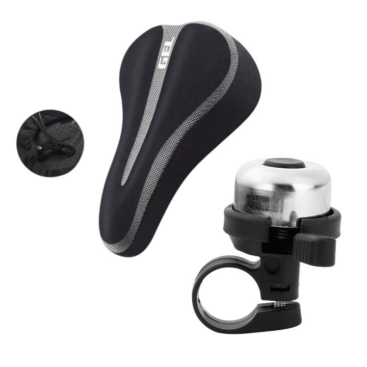 Capa Banco Selim Bike Gel Silicone Confortável Ajuste Bicicleta + Buzina Trim Trim Sininho