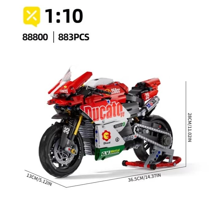 Blocos de Montar Moto Esportiva Motorcycle modelo Ducati V4- com 863 Peças para Montagem e Aventura