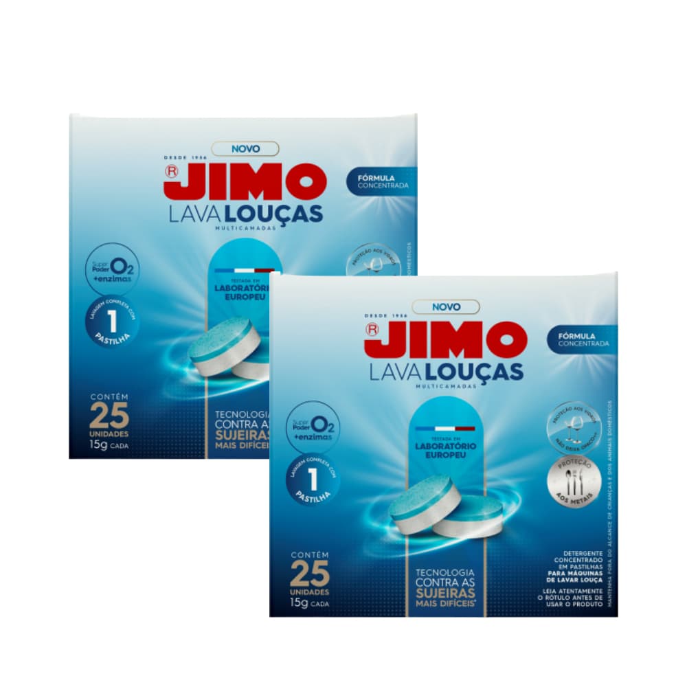 50 Pastilhas Lava Louça Jimo - 2 Kit Jimo Pastilha Com 25 x 15g Detergente Multicamadas