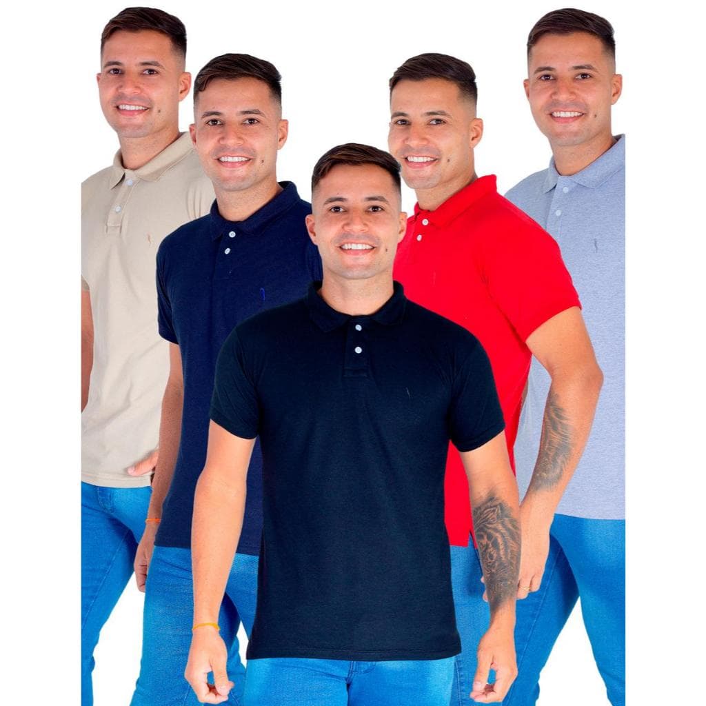 kit 05 Camisas Gola Polo Masculinas Piquet Algodão e Poliéster Original Teucati