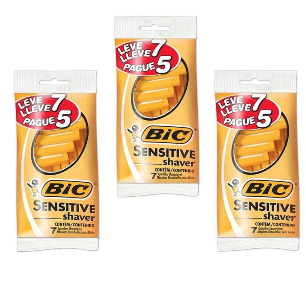 Aparelho Barbear Bic Sensitive Shaver- 3 Pacotes C/ 7un Cada
