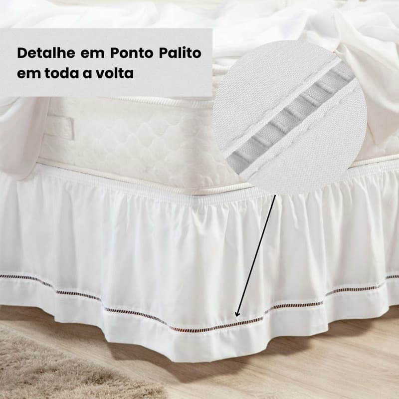 Saia Para Cama Box Solteiro Com Ponto Palito Branco