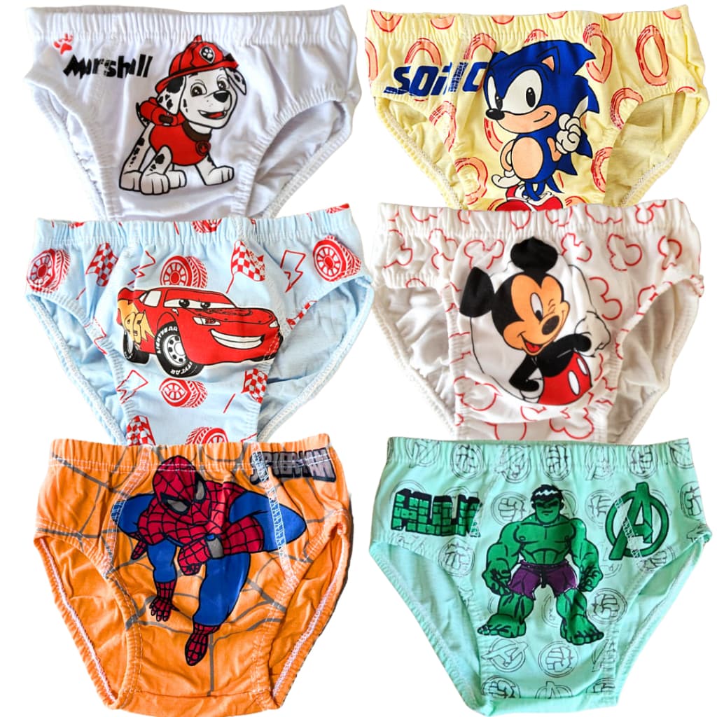 Kit 15 Cuecas Bebê Infantil Personagens 100% Algodão - Tamanho P - M - G Veste de 1 a 8 Anos