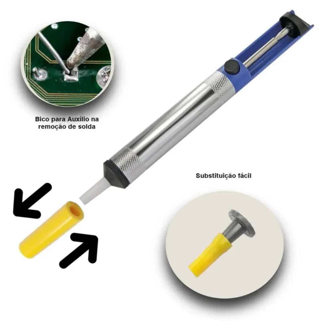 SUGADOR DE SOLDA DE ALUMINIO PARA ESTANHO + 1 PROTETOR DE BICO