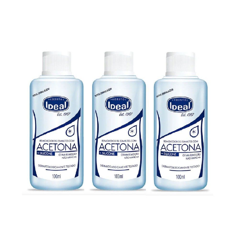 Kit C/3 Removedor de Esmaltes com Acetona Ideal 100ml