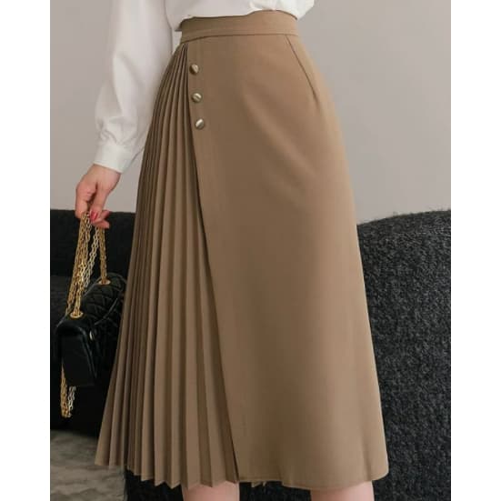 Saia Plissada Alfaiataria Com Botão Moda Evangelica Estilo Coreano *SAIA PLISSADA COREANO 3 BOTAO