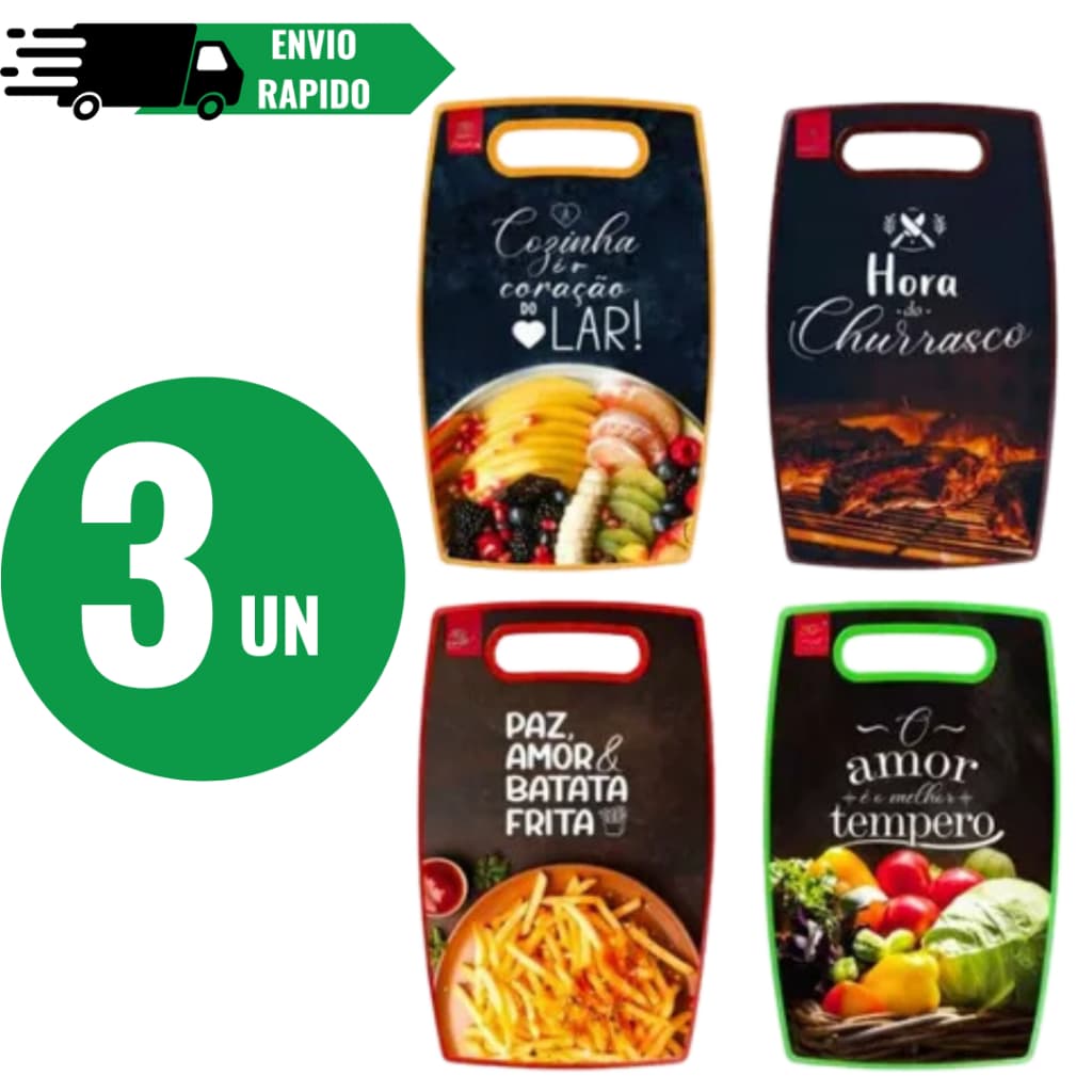 Kit Tábua Para de alimentos cortes Carnes Legumes Grande 36cm resistente estampada Superfície de corte segura