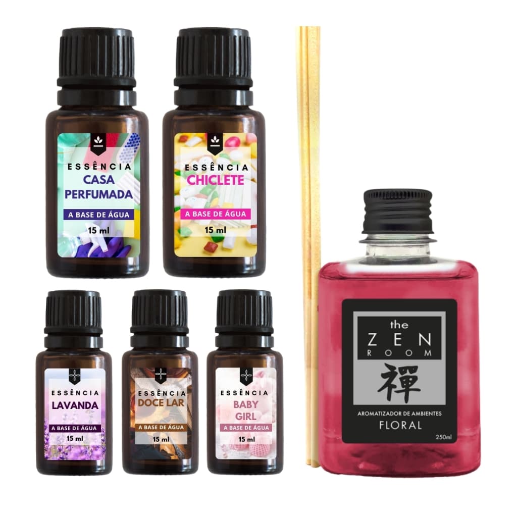 Kit 5 Essências Para Difusor e Umidificador +  Difusor de Aromas Yantra 250ml Linha Zen Room