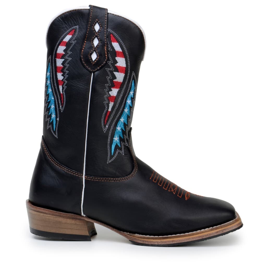 Bota Masculina Couro LegítimoTexana Sola Carrapeta Bordada Americana