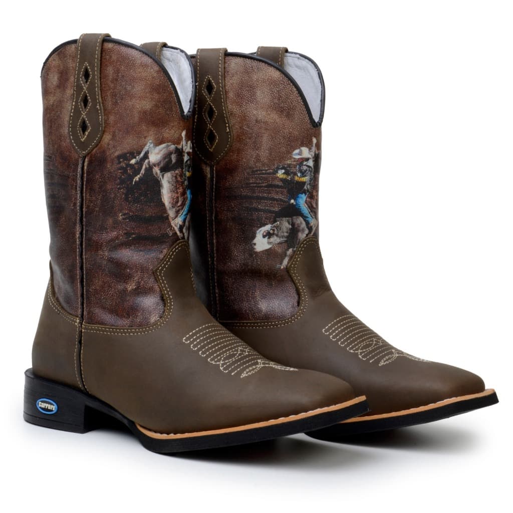 Texana Masculina Cano Longo Bico Quadrado Country Em Couro