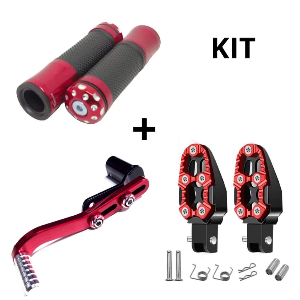 Pedaleira Esportiva de Moto Universal  + Pedal Cambio Passador Trocador Marcha Esportivo + Manopla Punho  De Alumínio