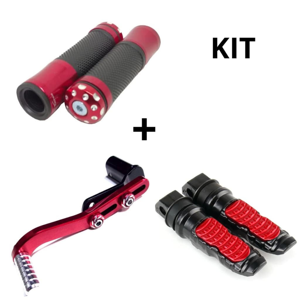 Kit Pedaleira Esportiva Universal Moto + Pedal de Marcha Trocador + Manopla Punho Alumínio Universal Envio Imediato