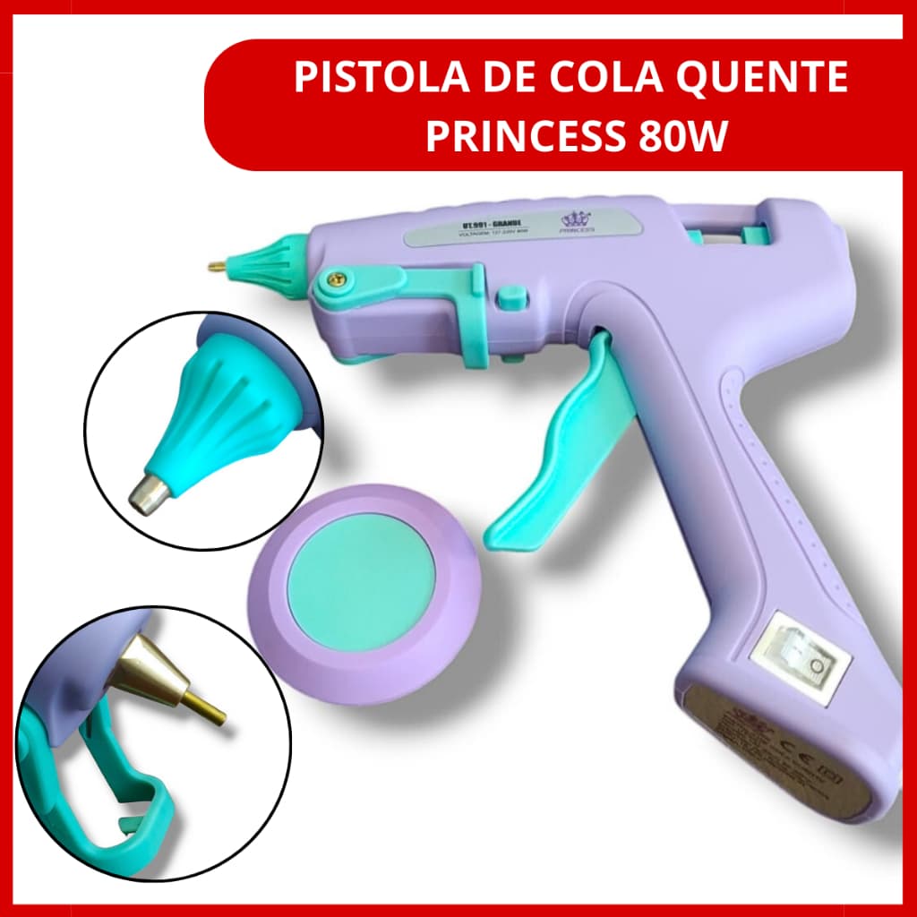 Pistola Cola Quente Grande Princess 2 Bicos Bivolt 80W