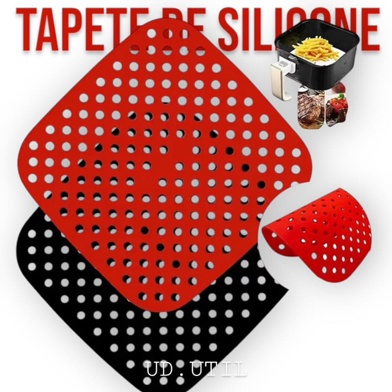 Tapete Tapetinho de Silicone Quadrado para Air Fryer Forno Elétrico 18,5 cm x 18,5 cm Antiaderente Não Gruda