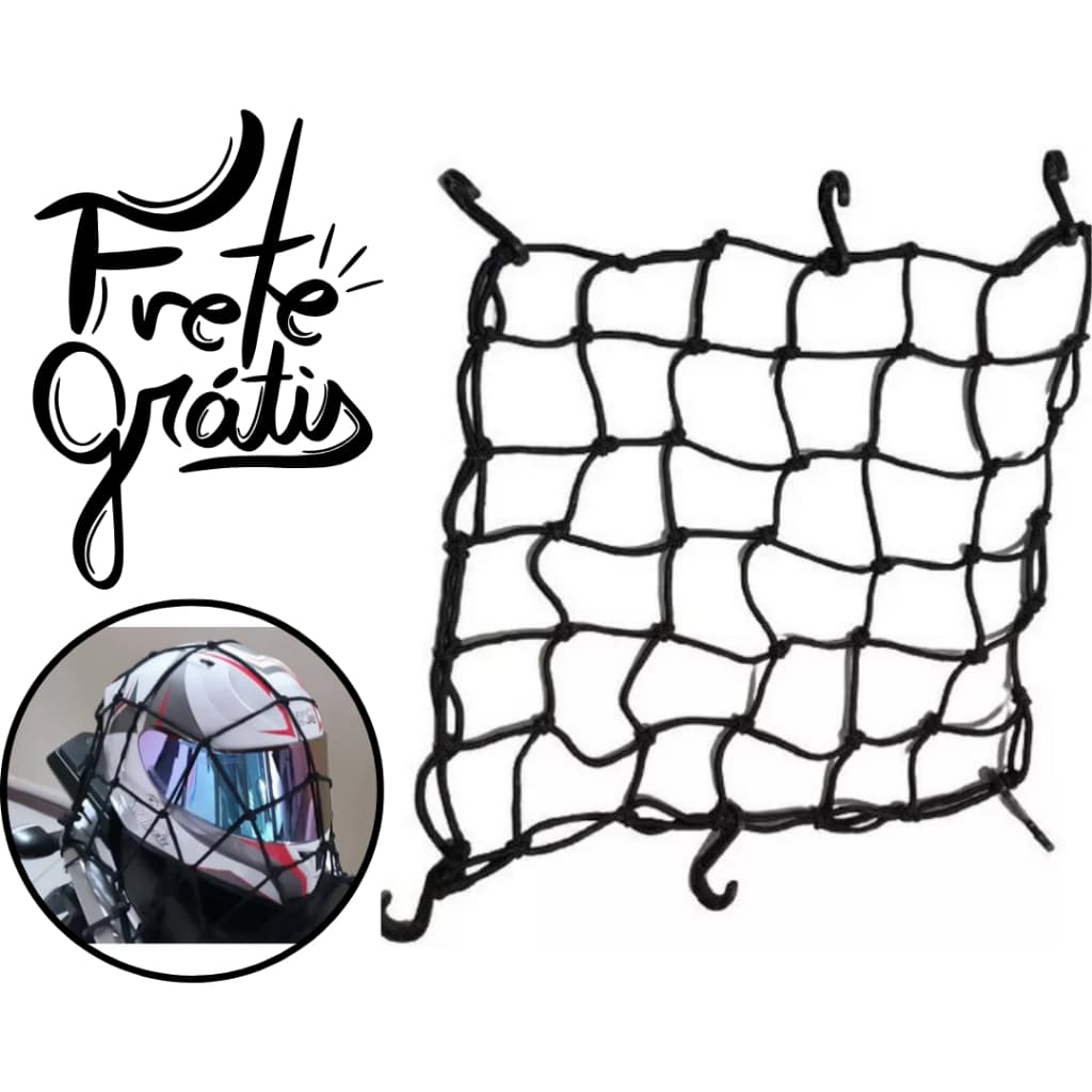 Redinha de moto \ Rede para Capacete Aranha Preta \ 35X35 cm \ Transporte de Carga \ Universal