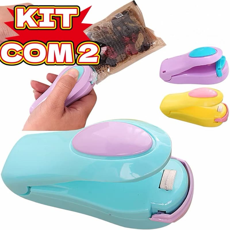 Kit Com 2 Mini Máquina Seladora Plástico Embalagem Pilha Lacra E Fecha Ímã de Geladeira