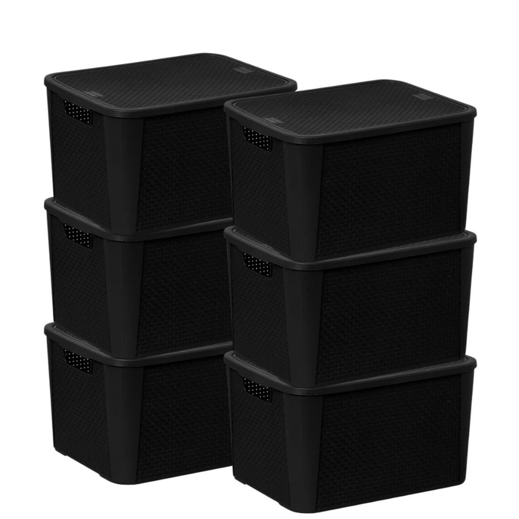 Kit com 6 Caixas 17 Litros c/Tampa Preta Rattan/Plasnew