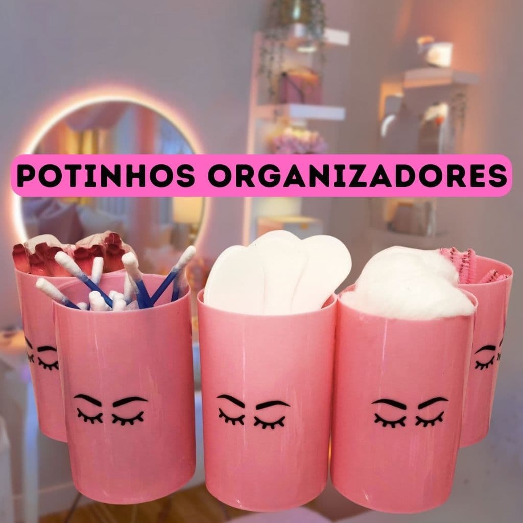 Conjunto Potinhos organizadores penteadeira Pincel make Maquiadoras Lash Designer micropigmentadora