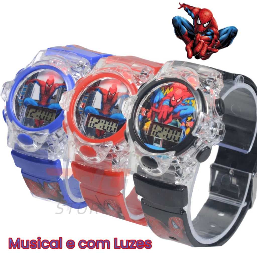 Relógio Infantil Homem Aranha Spider Colorido Musical Menino Menina