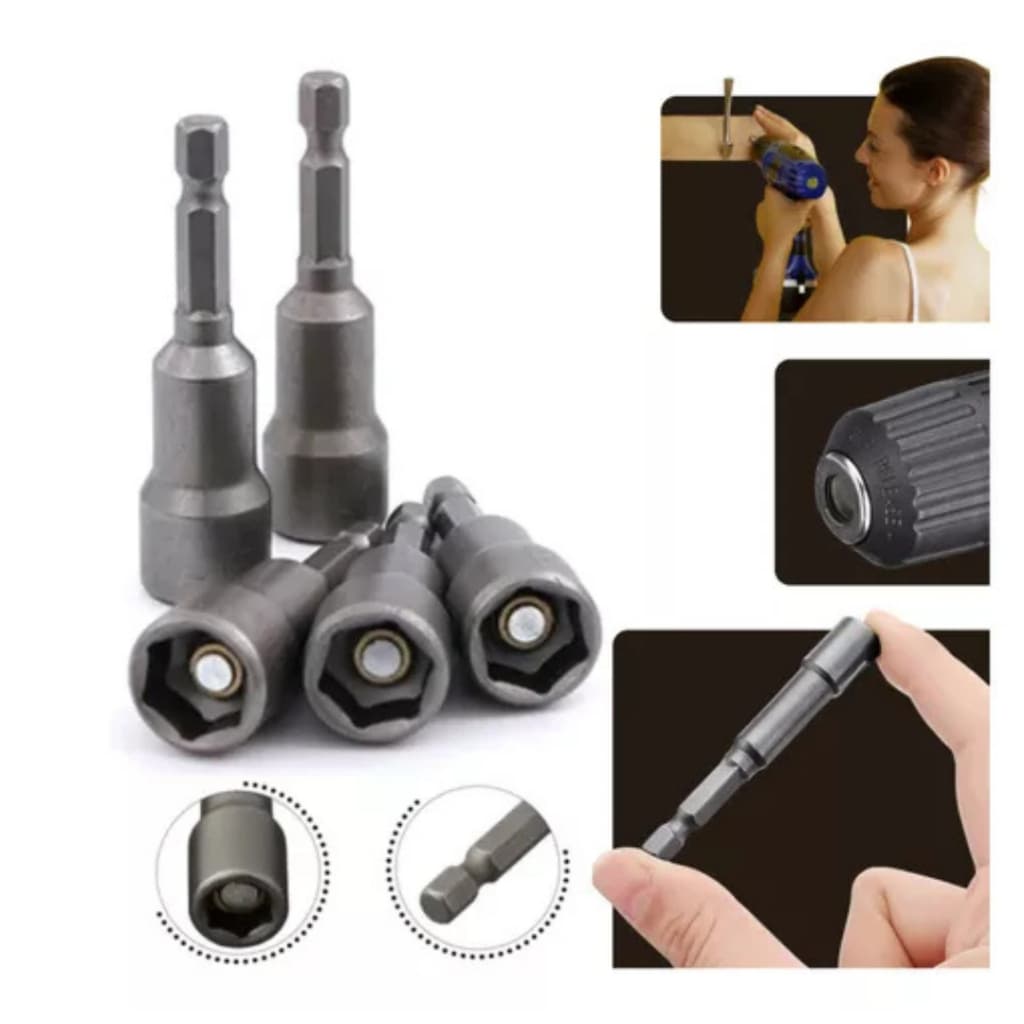 Kit Bits Soquete Canhão Magnético 5 - 1/4" peças Jogo Vonder Parafusadeira 6 a 13mm
