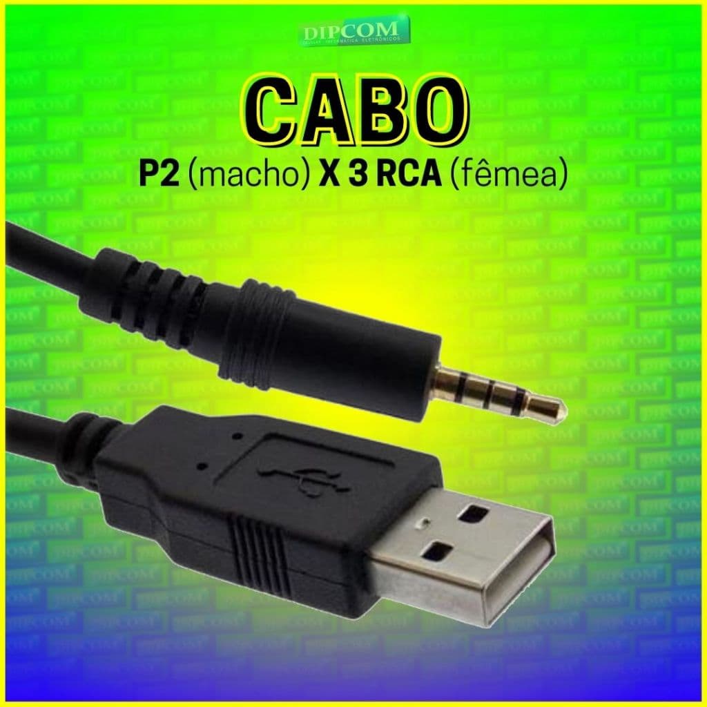 Cabo P2 x USB - Cabo P2 Macho x USB Macho