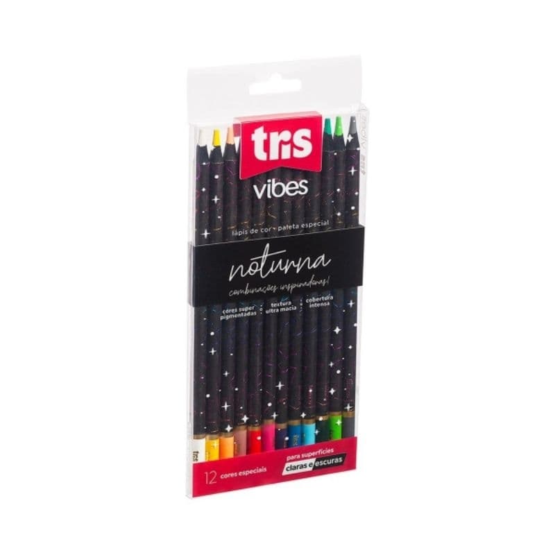 Lápis de cor 12 cores escolar vibes noturna tris