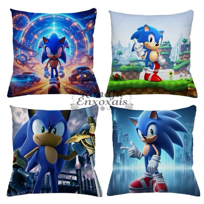 KIT 4 CAPAS DE ALMOFADAS IDEAL PARA DECORAÇÃO, SONIC- TAMANHO 45X45