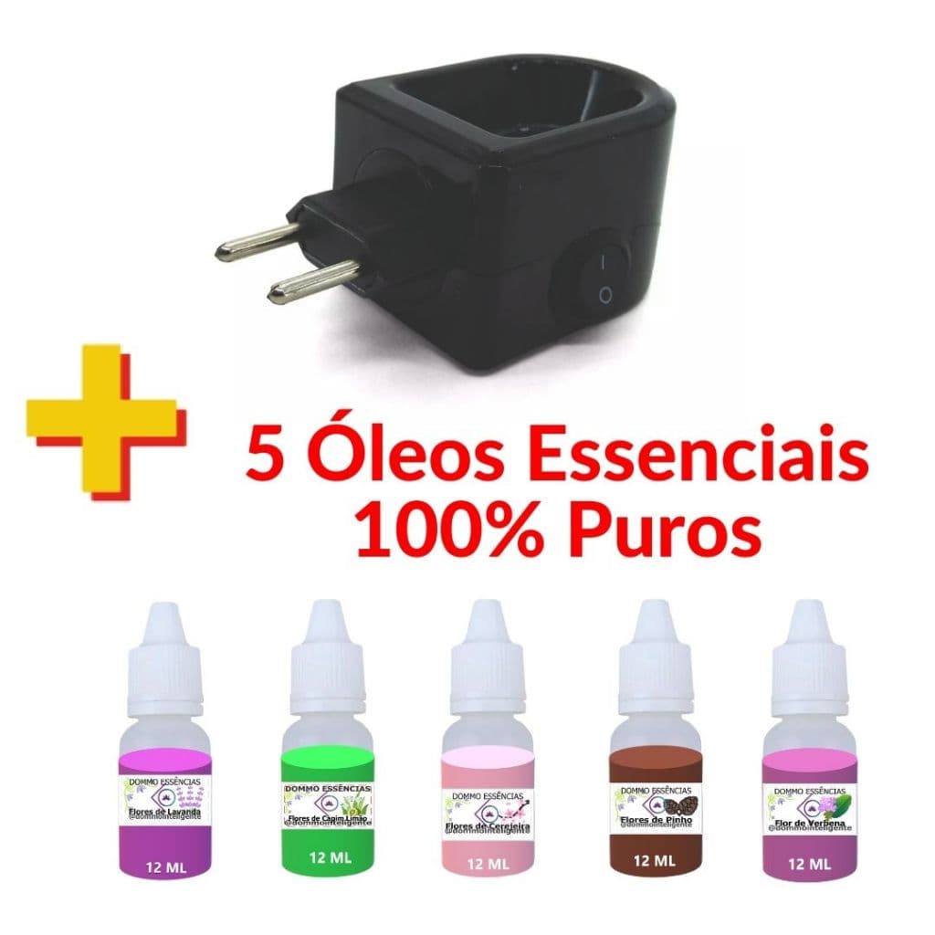 Difusor de Tomada + 1 3 OU 5 ÓLEO ESSENCIAL 100% PURO - Aromatizador Elétrico de Ambiente