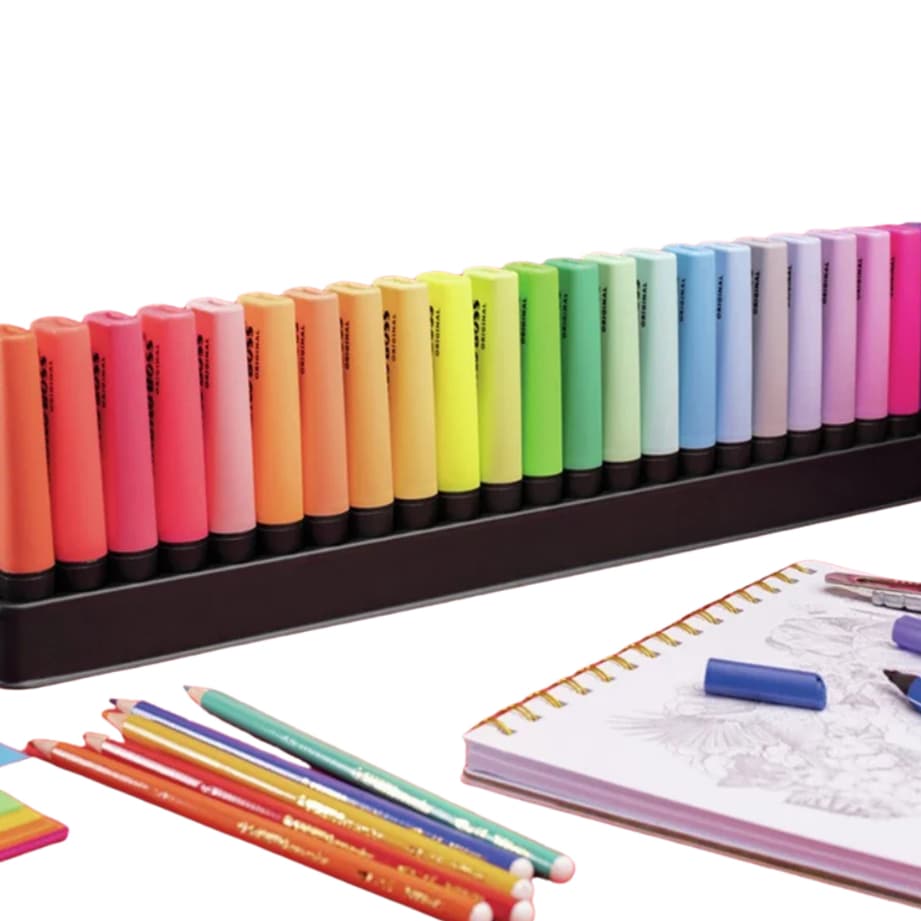 Kit Caneta Marca Texto 15 Cores Neon e Pastel Escolar