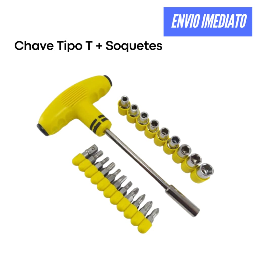 Kit Chave T com soquetes e bits, Fenda, Philips, Allen e Torx