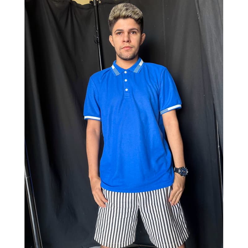 Camisa polo listrada contraste azul
