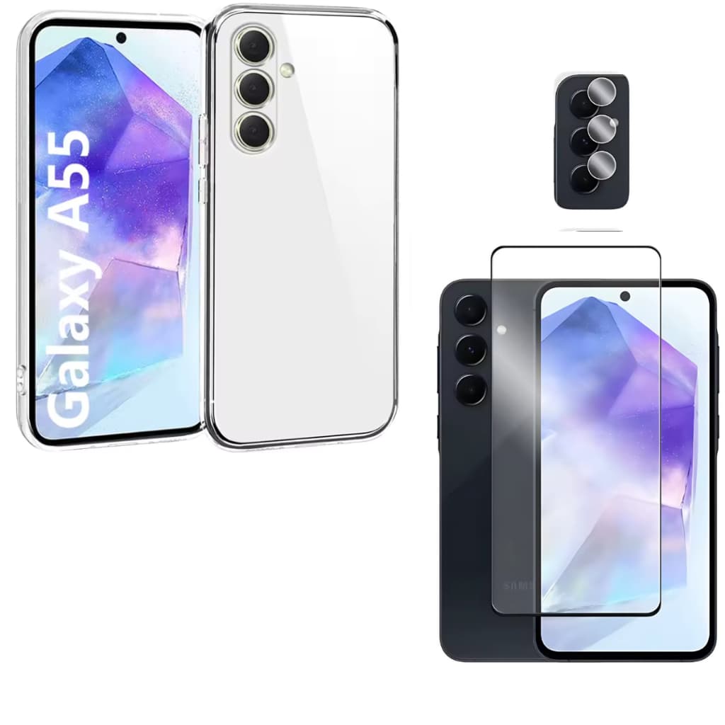 Kit Capa capinha case Anti impacto, Tpu+Pelicula De Vidro 3D+Pelicula De Câmera Para Galaxy A55