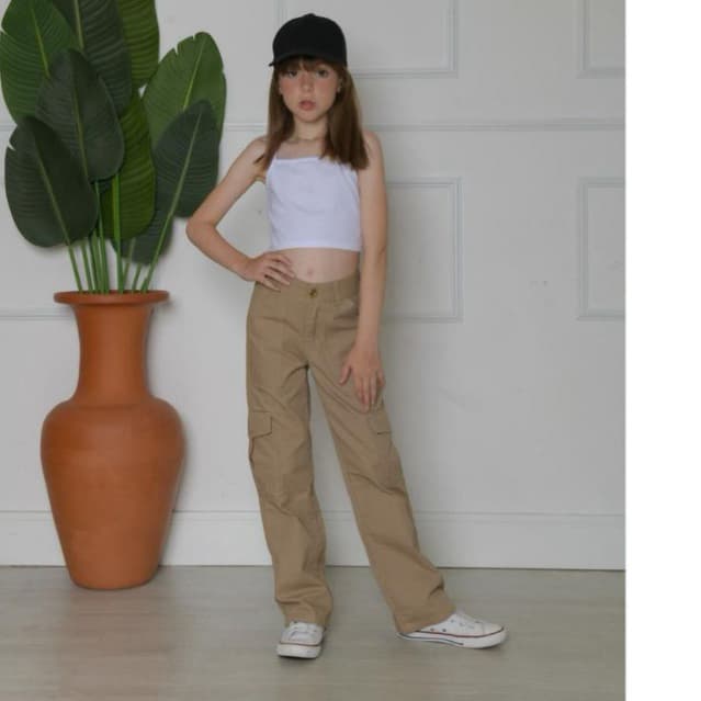 Calça Cargo Wide Leg Feminina Juvenil