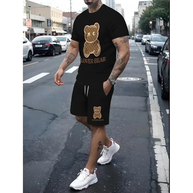 T- Shirt masculina conjunto Casual verão + Short Tactel urso lover Premium estampados unissex