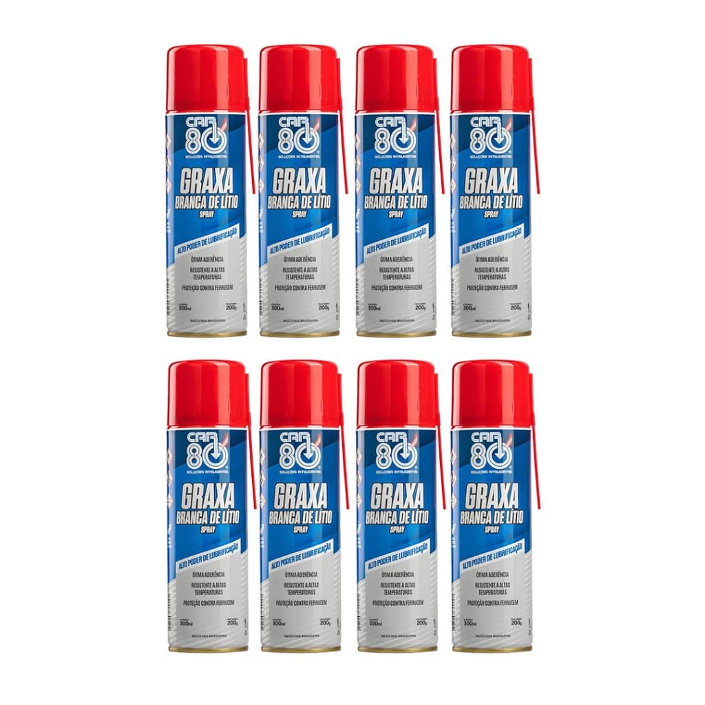 Kit 8 Unidades Graxa Branca De Lítio Spray 300ml Car80