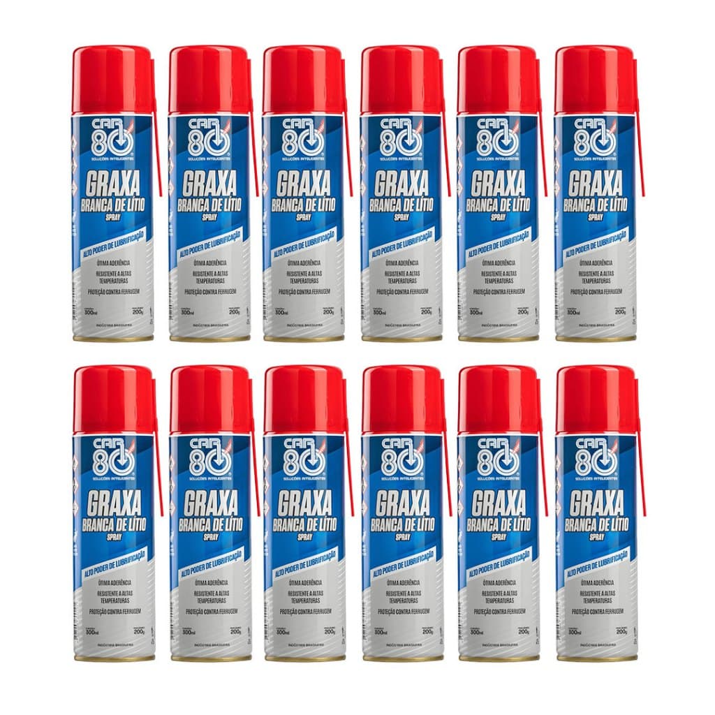 Kit 12 Unidades Graxa Branca De Lítio Spray 300ml Car80