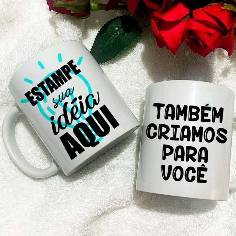 caneca de porcelana personalizada com sua ideia, foto, logo ou frase.