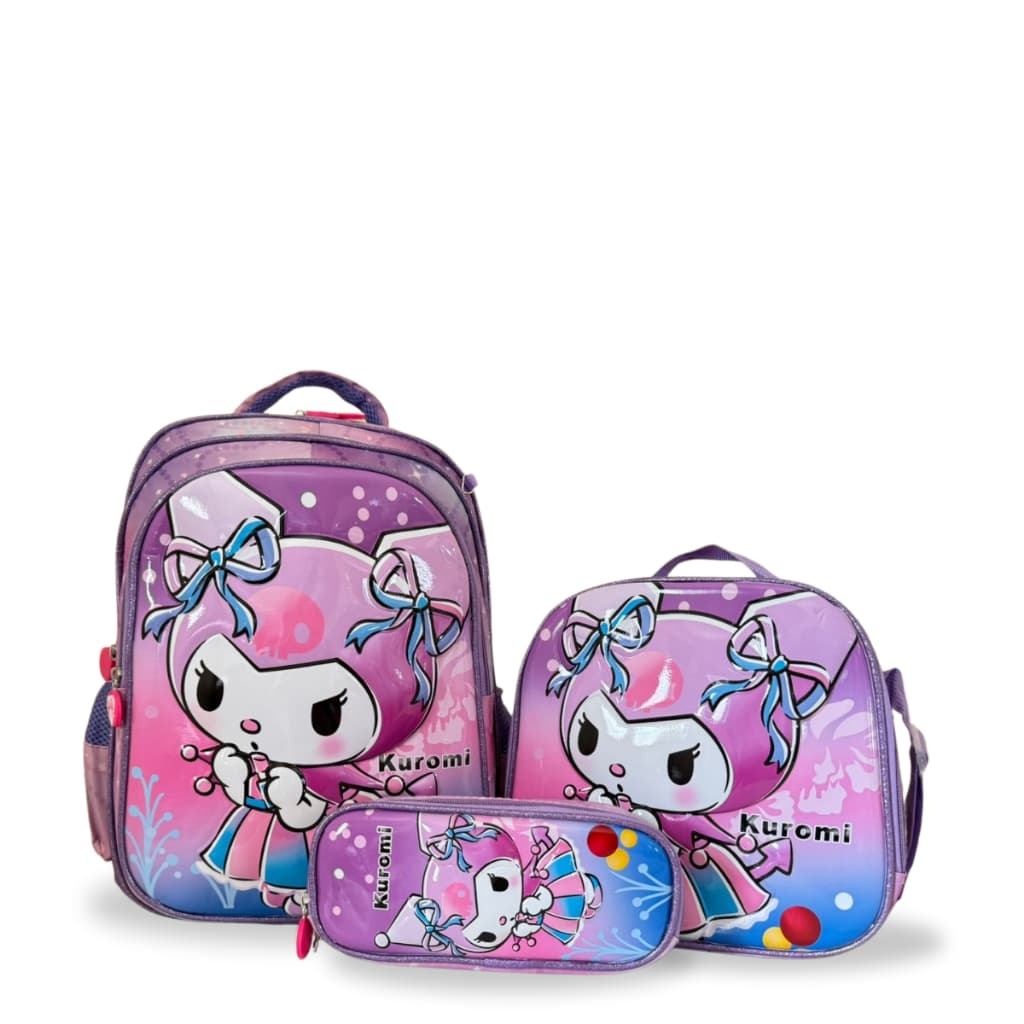 Kit Mochila Kuromi Infantil Escolar Menina Feminina Térmica