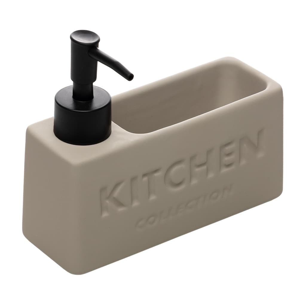 Porta Detergente Líquido com Suporte para Esponja Soft Touch Cinza Claro 380ml Cerâmica - Wolff