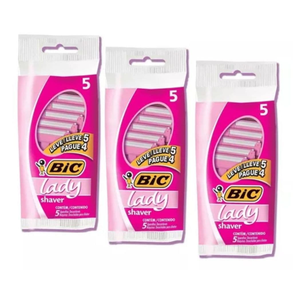 Aparelho De Barbear Lady Shaver Bic- 3 Pacotes C/5 Unid Cada
