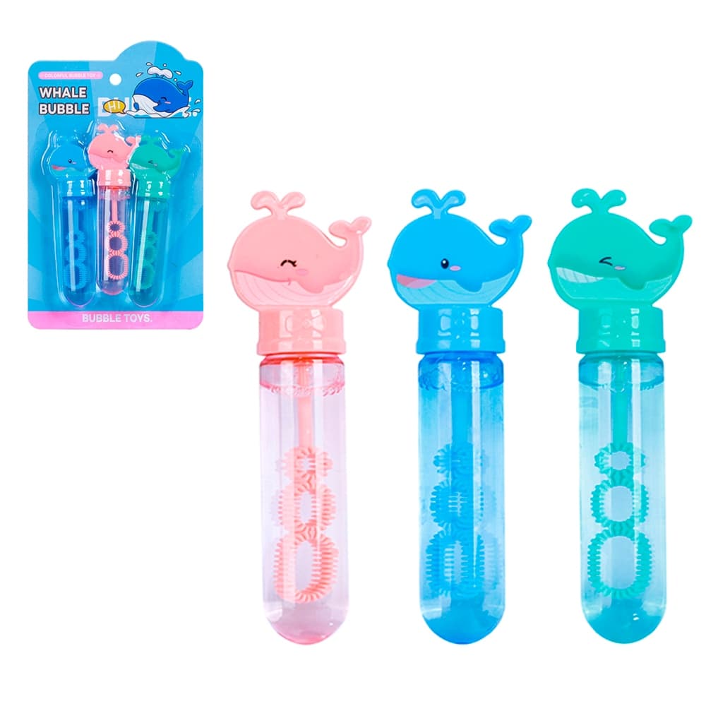 Lança Bolha De Sabão No Tubo Baleia Whale Bubble Com 3 Pecas 14cm