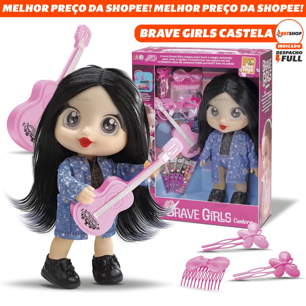Boneca Brave Girls Cantora Ana Com Violão e Acessórios Boiadeira Sertaneja Bee Toys - ENVIO IMEDIATO