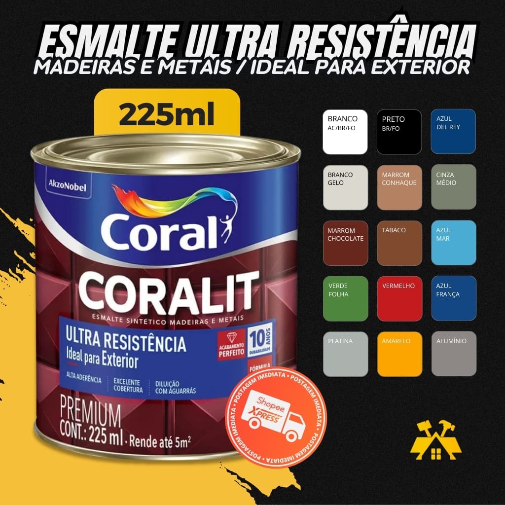 Tinta Esmalte Coralit Madeira e Metais Ultra Resistivo 225ml