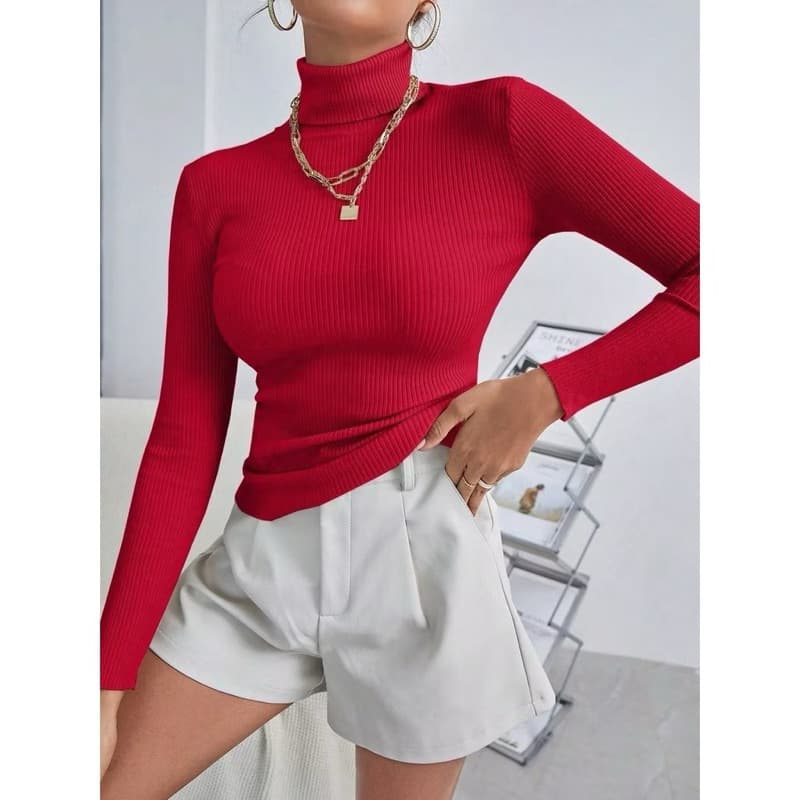 Blusa Feminina Tricô Gola Alta Cacharrel Lã Básica