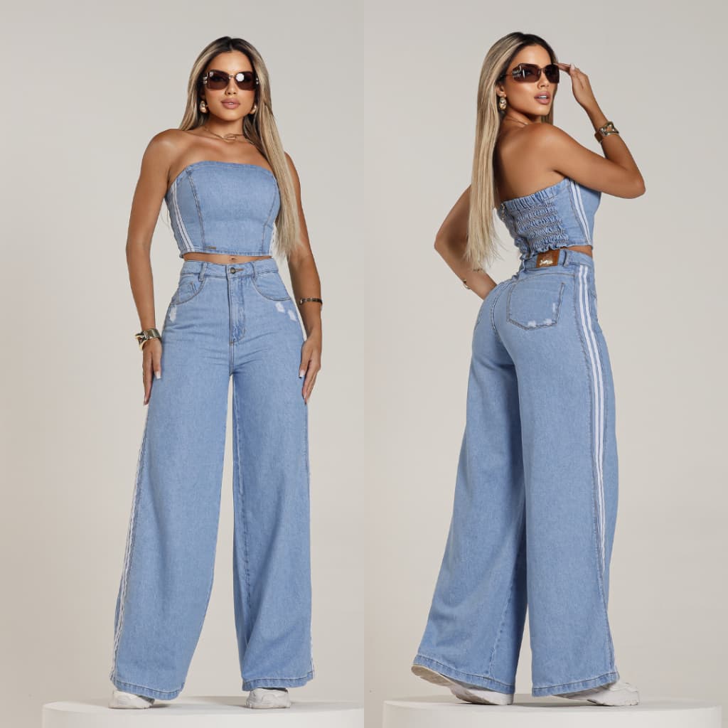 Calça Jeans Feminina Sem Laycra Wide Leg Pantalona Cintura Alta Oferta