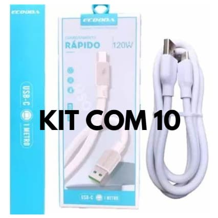 Kit Com 10 Cabo Usb Tipo C Ecooda Carregamento Rápido  120w 1 Metro