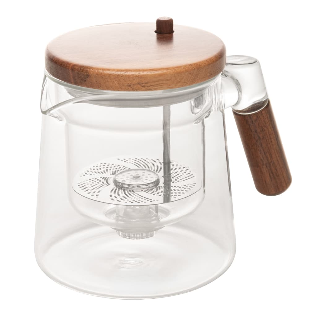 Chaleira de Vidro Borossilicato com Tampa e Alça de Madeira e Botão Infusor Automático 500ml - Wolff