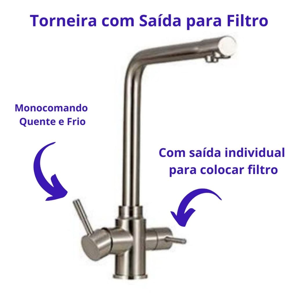 Torneira com Saida para Filtro Cozinha Misturador Monocomando Q/F