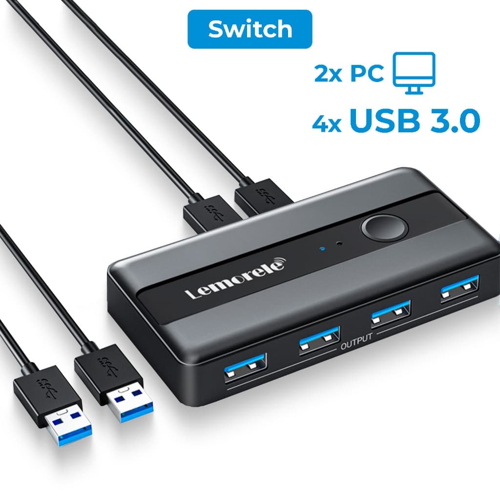 Switch USB 3.0 4 Portas Compartilhador de Periféricos Entre 2 Computadores PC e Notebook 5Gbps